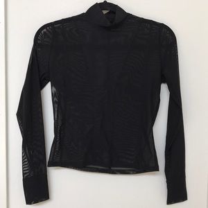 NWOT Black mesh mock neck long sleeve top